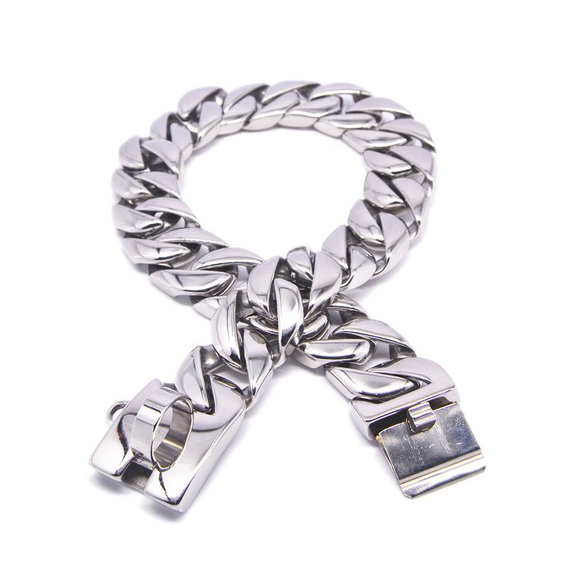 MY DOG CHAIN Stainless Steel Heavy Cuban Link Classic Shrapnel Buckle 32mm Width Dog Chain Collar
