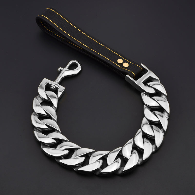MY DOG CHAIN Casting 316L Stainless Steel Heavy Cuban Link Carabiner Buckle 32mm Width Big Dog Leash