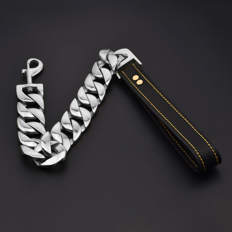 MY DOG CHAIN Casting 316L Stainless Steel Heavy Cuban Link Carabiner Buckle 32mm Width Big Dog Leash